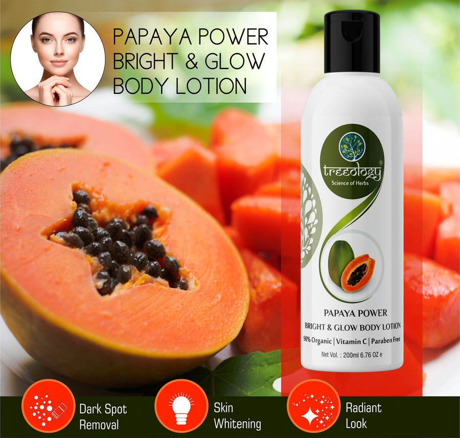 Treeology Natural Papaya Power White and Glow Brightening Body Lotion with Vitamin C, Pineapple and Glutathione, 200 ml