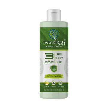 Treeology 3 in 1 (Face, Body & Hair) Body wash is formulated with super Natural trio Lime, Neem & Tea tree oil