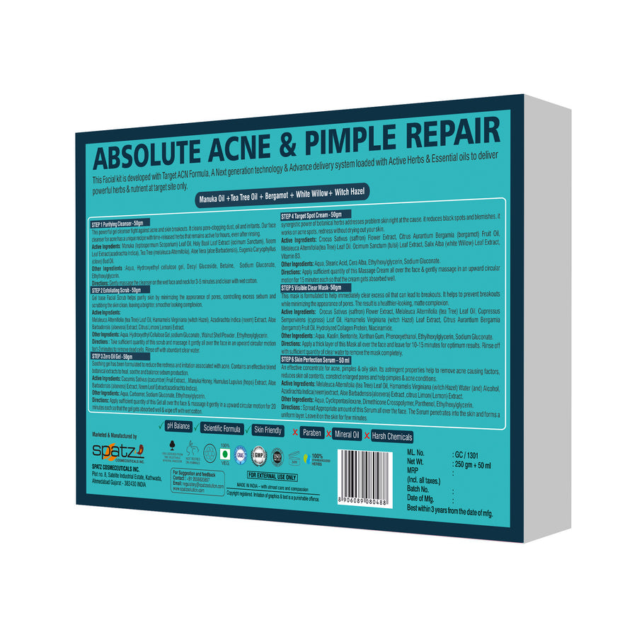 Treeology Absolute Acne & Pimple Repair 6 in 1 Professional Series Facial kit, Cleanser | Scrub | Massage Gel | Massage Cream | Facial Pack | Facial Serum