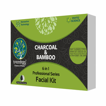 Treeology Deep Detox Charcoal & Bamboo Facial Kit 300 g, 6 in1 Cleanser | Scrub | Massage Gel | Massage Cream | Facial Pack | Facial Serum
