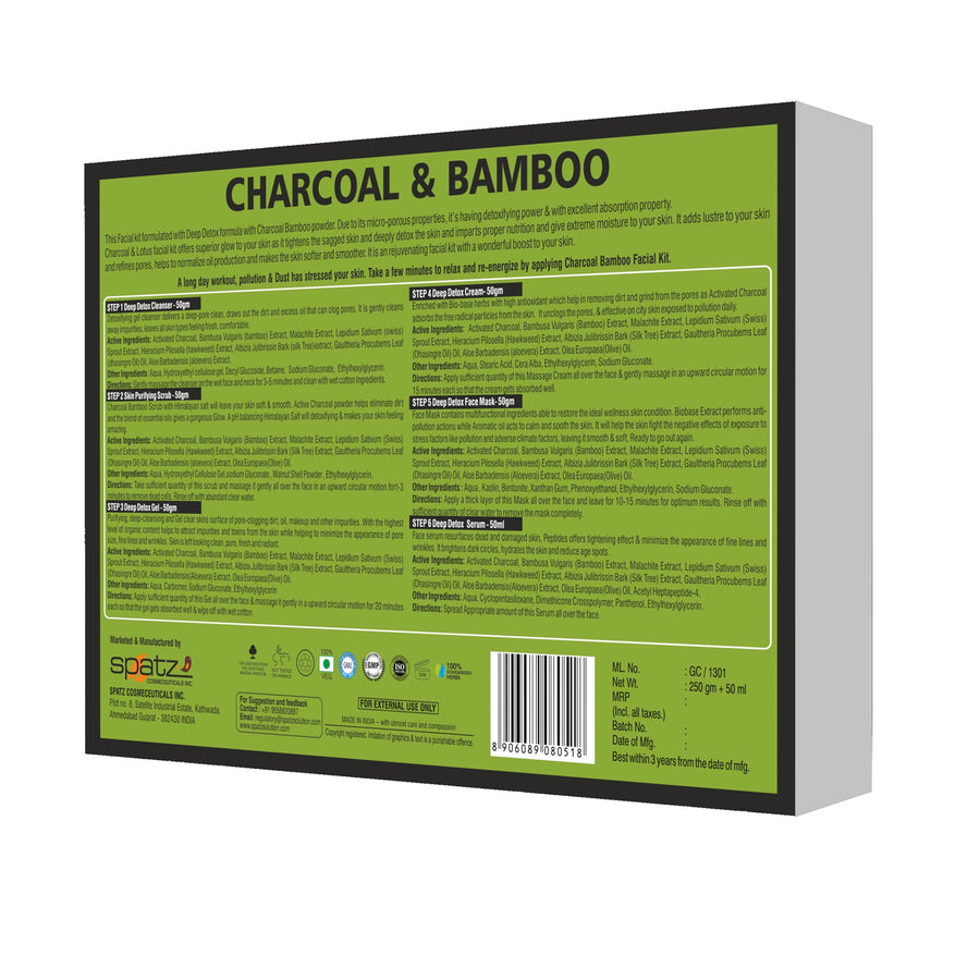 Treeology Deep Detox Charcoal & Bamboo Facial Kit 300 g, 6 in1 Cleanser | Scrub | Massage Gel | Massage Cream | Facial Pack | Facial Serum