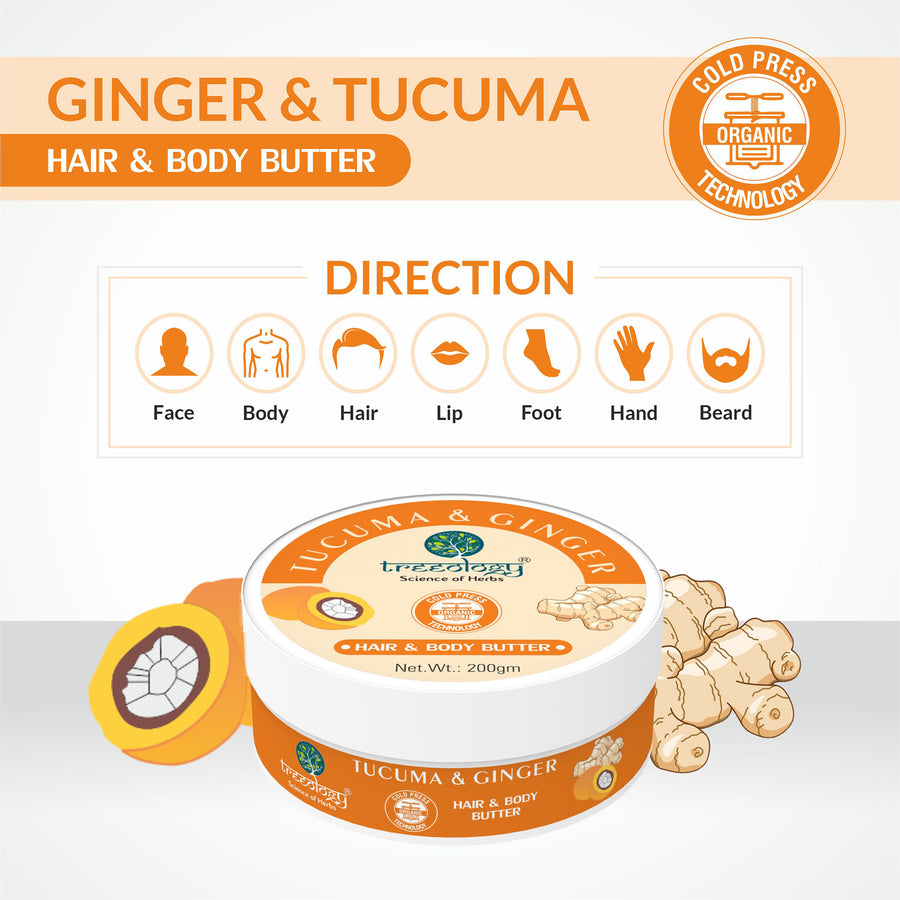 Treeology Natural Tucuma and Ginger Butter for Hair, Beard and Body, Hyperpigmentation. Anti-Ageing, 200 gms