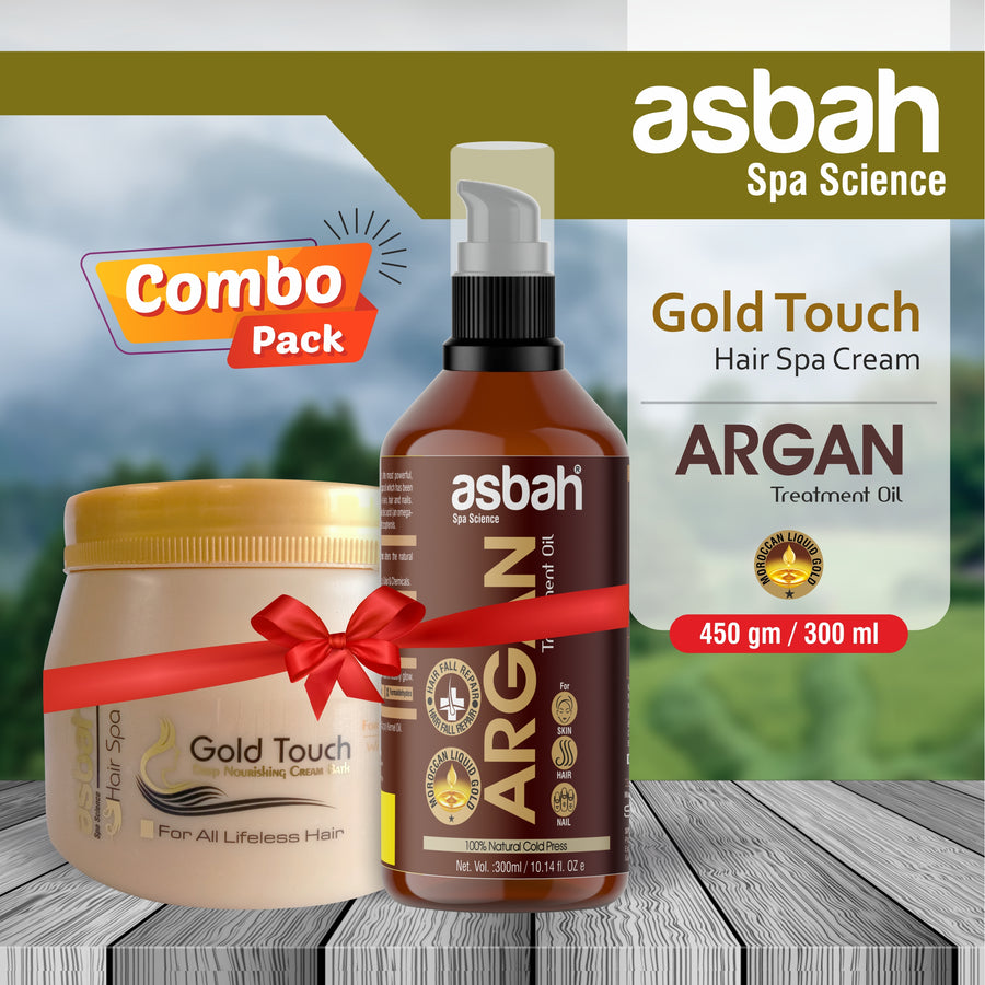 Asbah Natural Gold Touch Deep Nourishing Hair Spa Cream & Herbal Cold Press Argan Oil