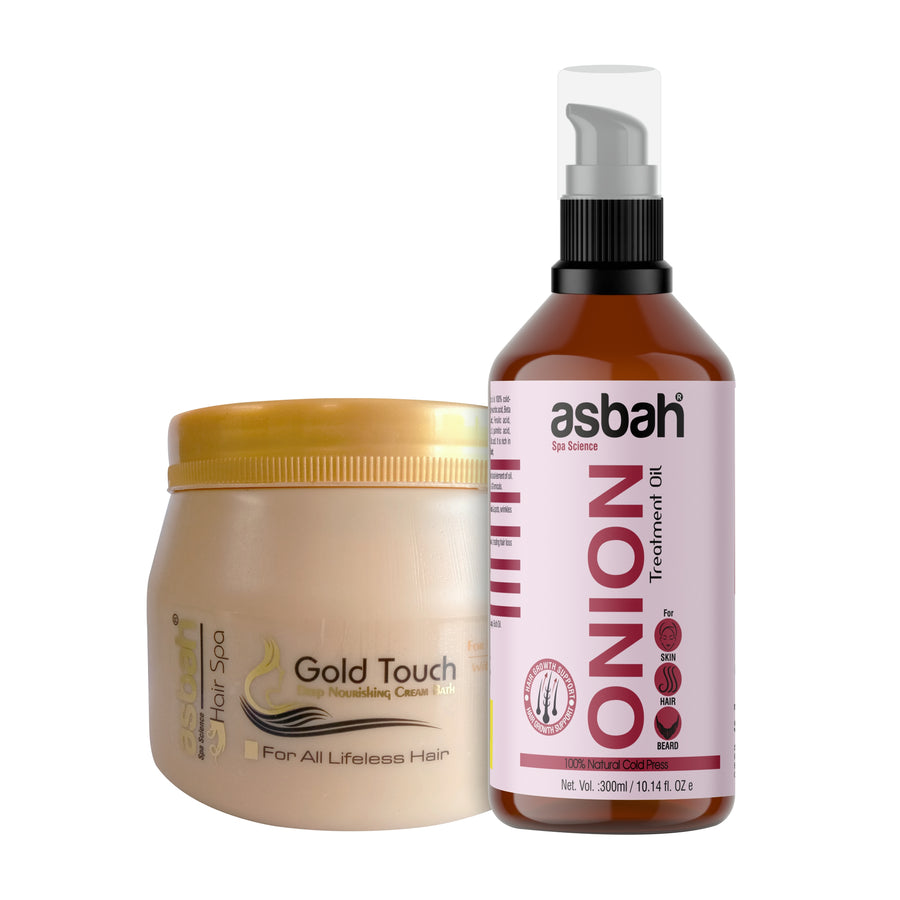 Asbah Natural Gold Touch Deep Nourishing Hair Spa Cream & Natural Cold Press Onion Oil