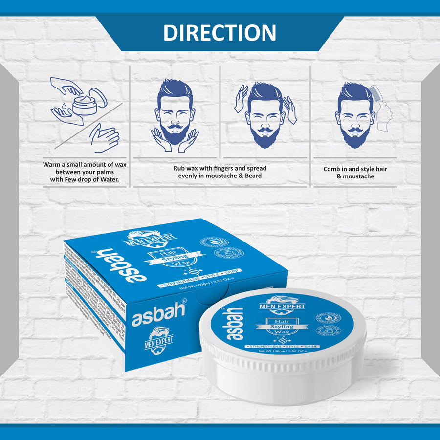 Asbah Men Expert Clear hair styling wax, Strengthen Style & Shine, For Hair, beard and moustache with Onion oil & Argan oil