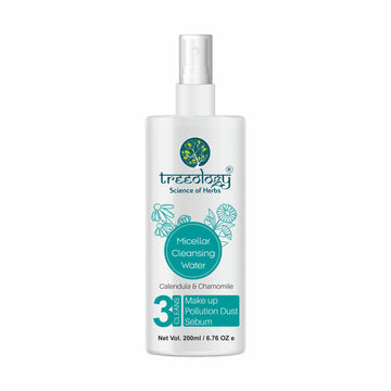 Treeology Natural 3 in 1 Micellar Cleansing Water with Olive Oil, Tea Tree oil, Witch Hazel and Aloe Vera, Make-Up Remover, 200 ml