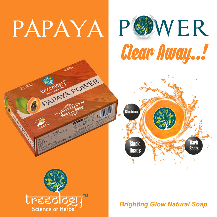 Treeology Papaya Power Brightening Glow Natural Handmade Skin Whitening Bath Soap, Vitamin E, All skin types, 75 gms