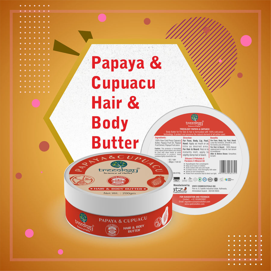 Treeology Natural Papaya and Cupuacu Butter for Hair, Beard and Body, Brightening and Whitening of Skin, Hair Nourishment, 200 gms